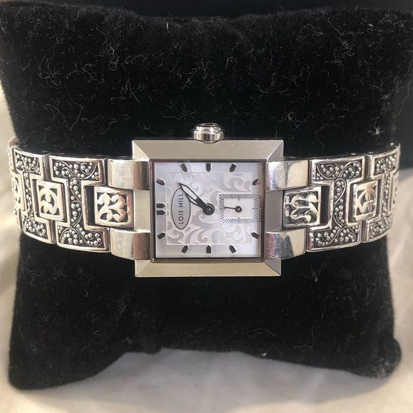 LOIS HILL Watch Square Face Alternating Links Sterling Silver Bracelet Band - Picture 6 of 17